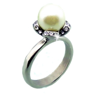 Elegantný prsteň biela perla ny4338 chirurgická oceľ veľ.57