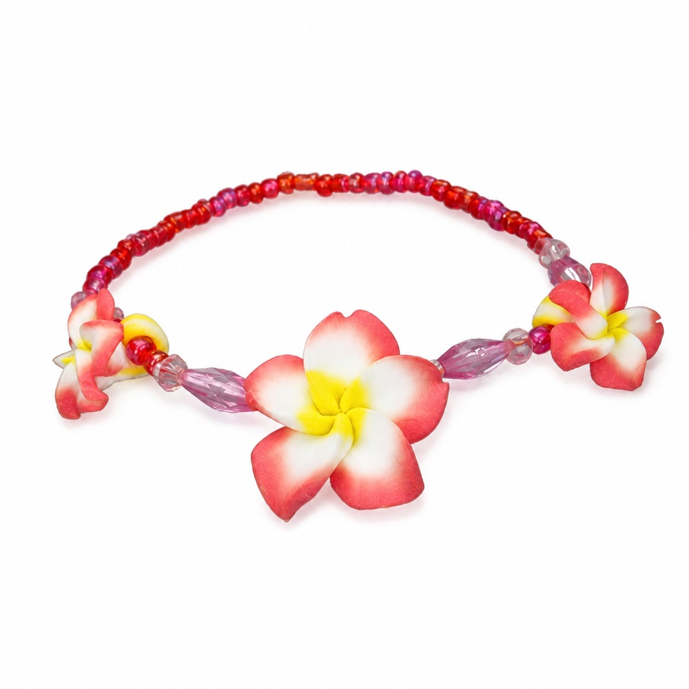 Náramok FIMO Hawaii s tromi kvetmi, červená farba