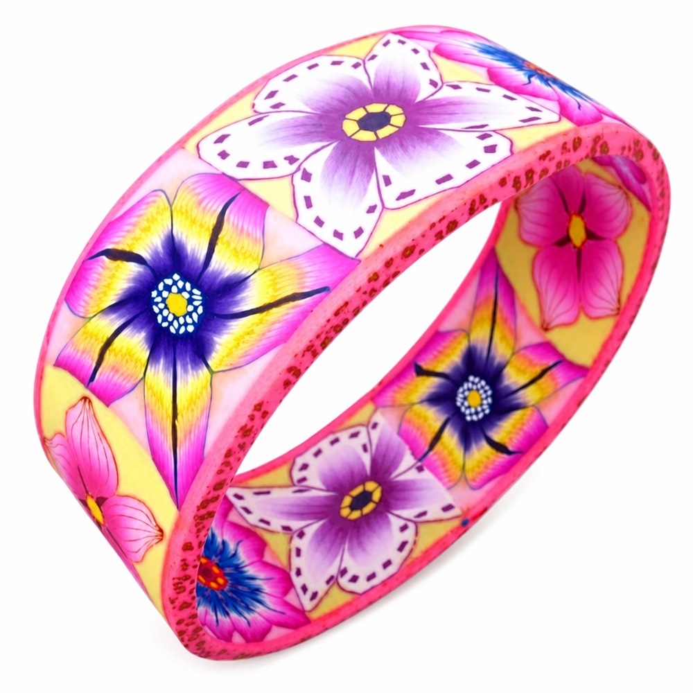 Náramok FIMO Oval s kvetinami, ružová farba