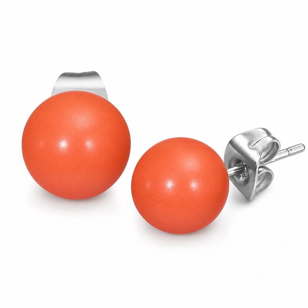 Náušnice s guľôčkou, oranžová farba, 8 mm