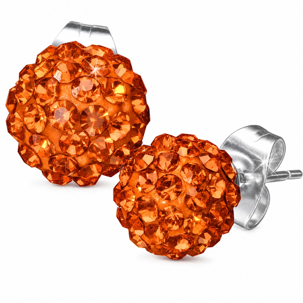 Náušnice Shamballa 8 mm, koralové kamienky, strieborná farba