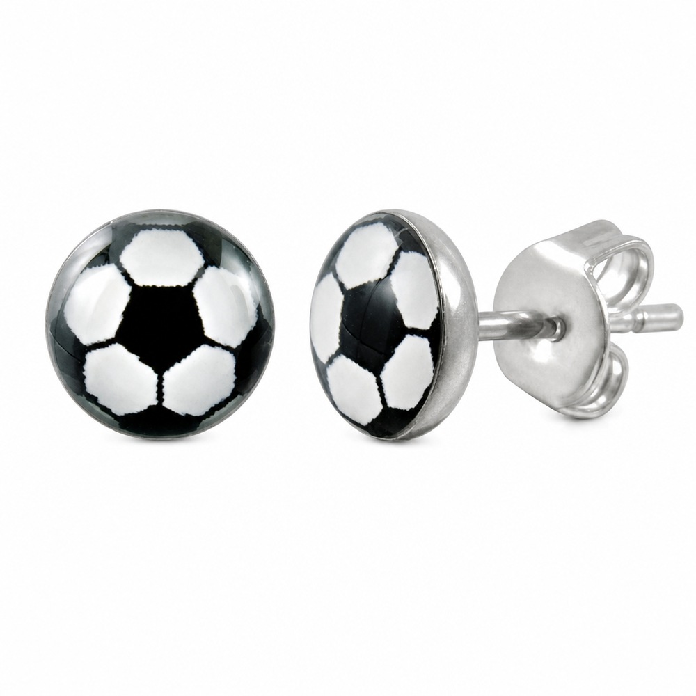 Náušnice futbalová lopta 7 mm, čierna a biela farba