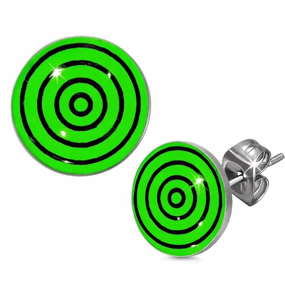 Náušnice Swirl 7 mm, zelená a čierna farba