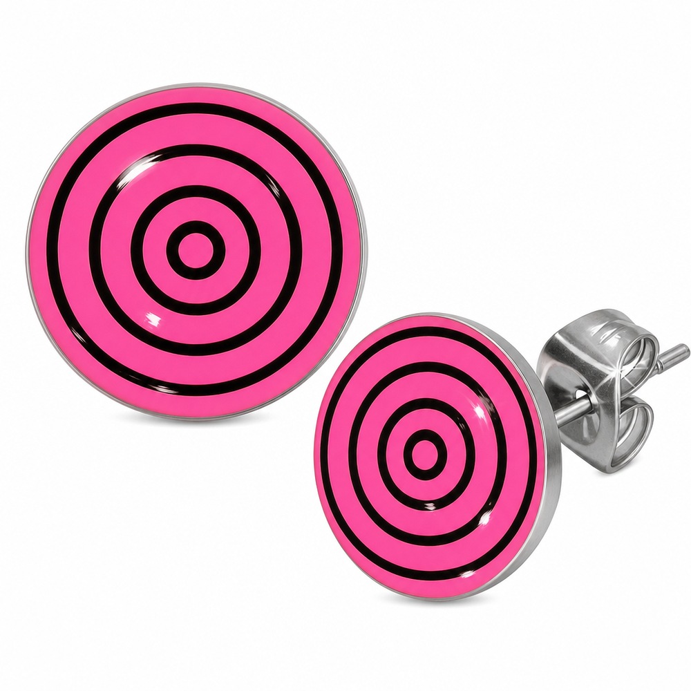 Náušnice Swirl 7 mm, ružová a čierna farba