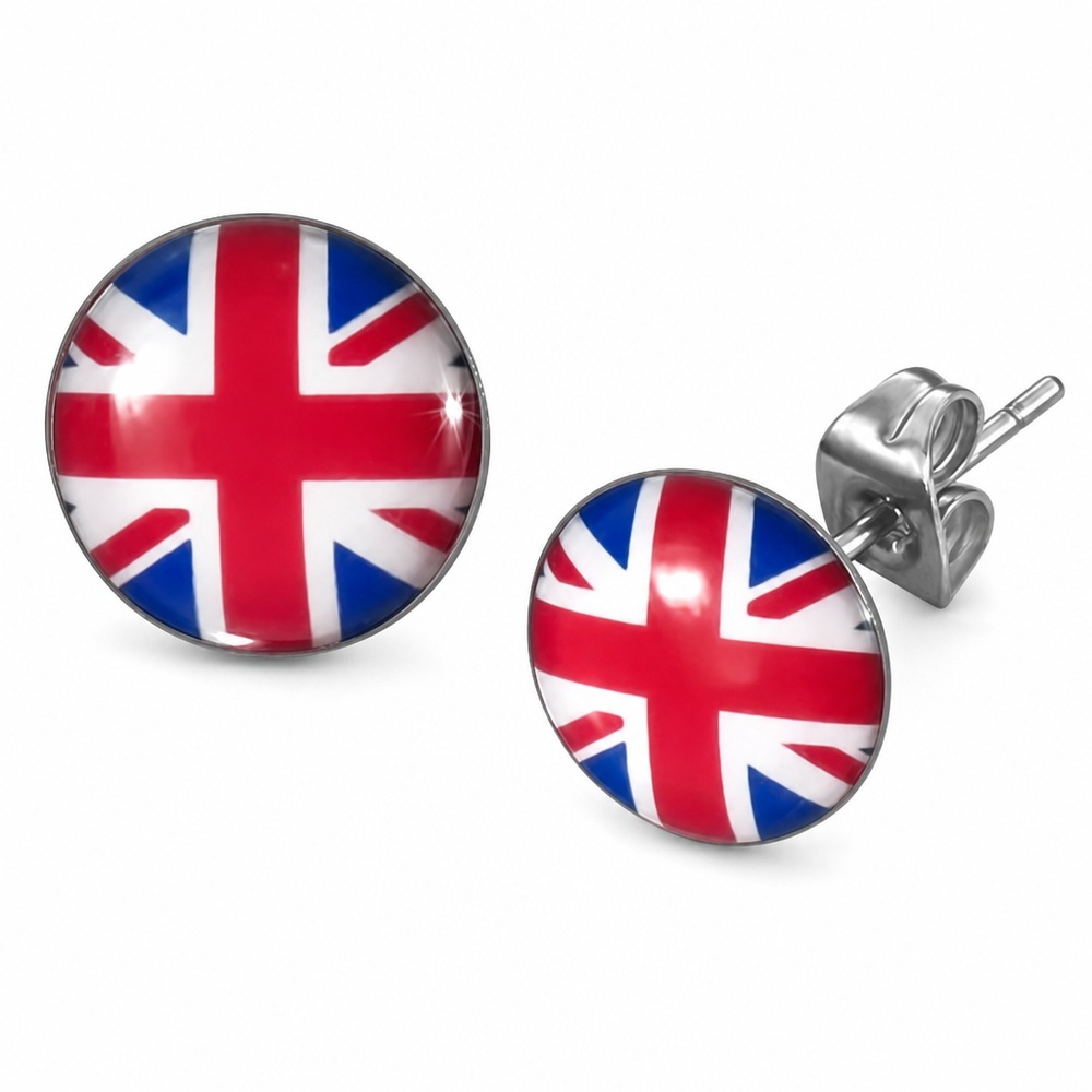 Náušnice vlajka Británie 10 mm, červená, biela a modrá