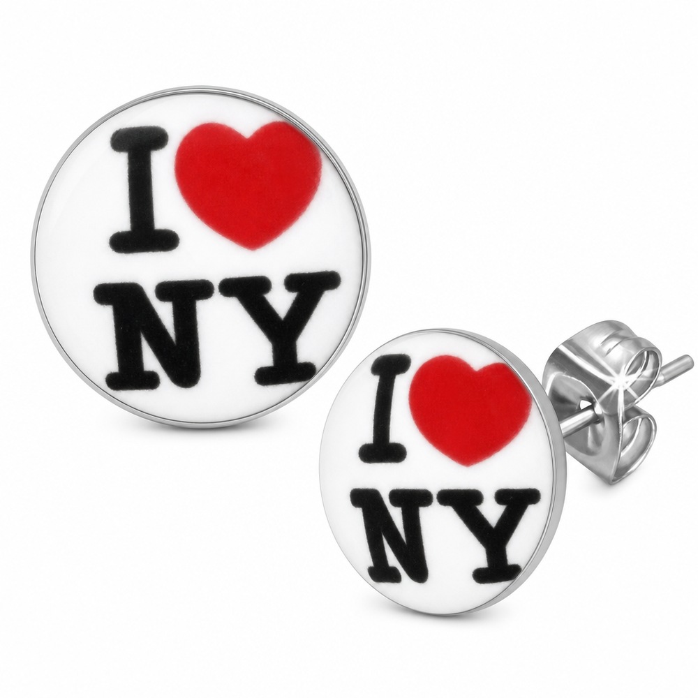 Náušnice I love NY 10 mm, biela farba
