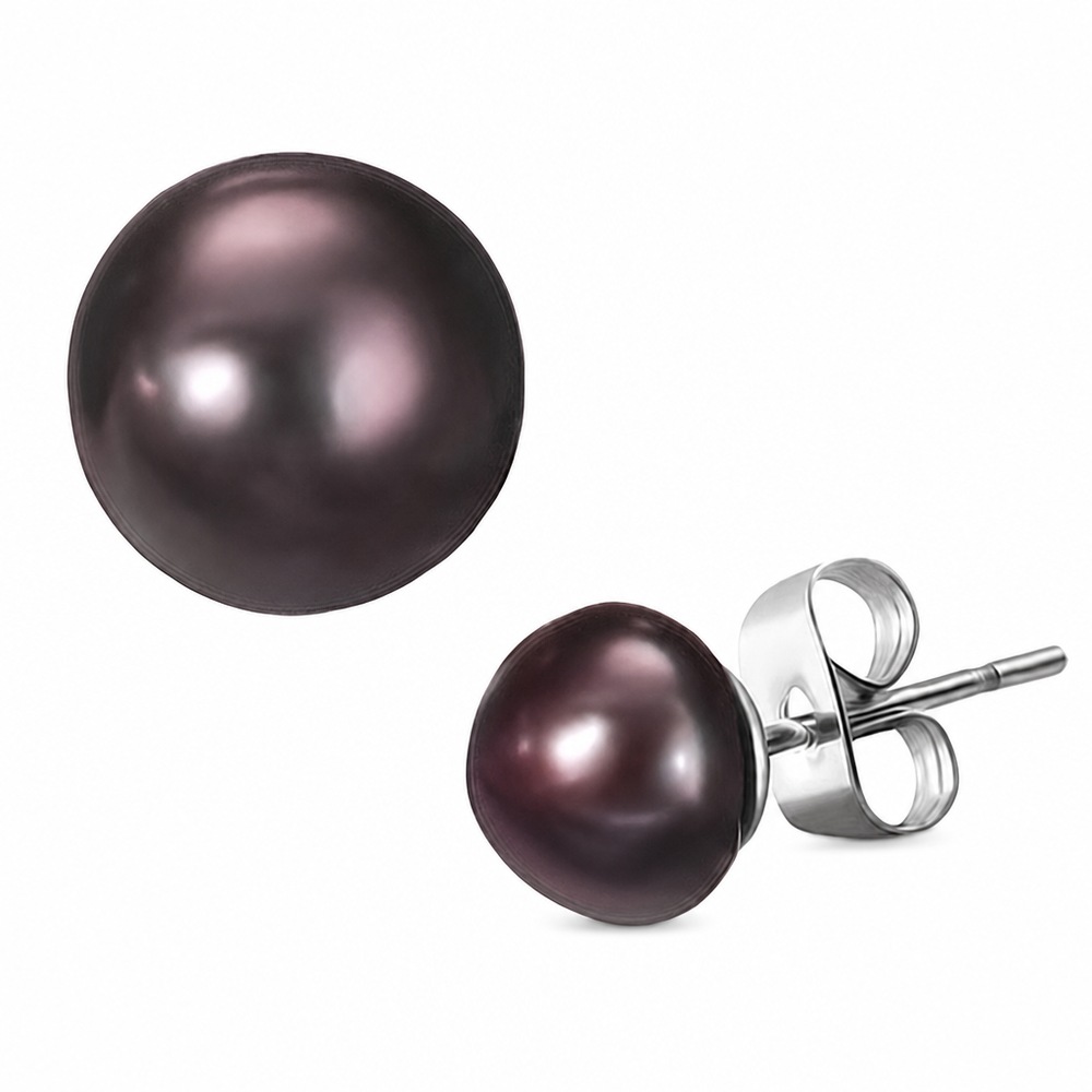 Náušnice Ball color, slivková guľôčka 7 mm