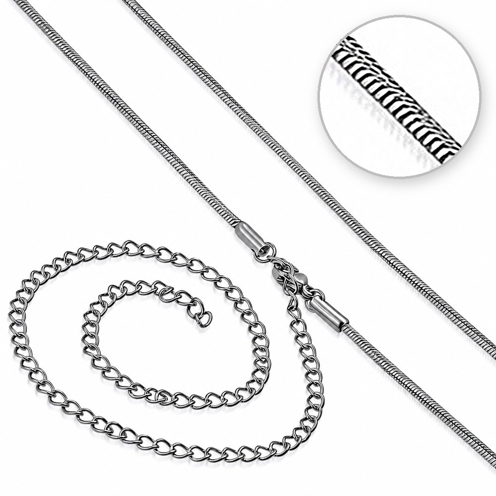 Retiazka Snake s predĺžením, strieborná farba, 46 cm