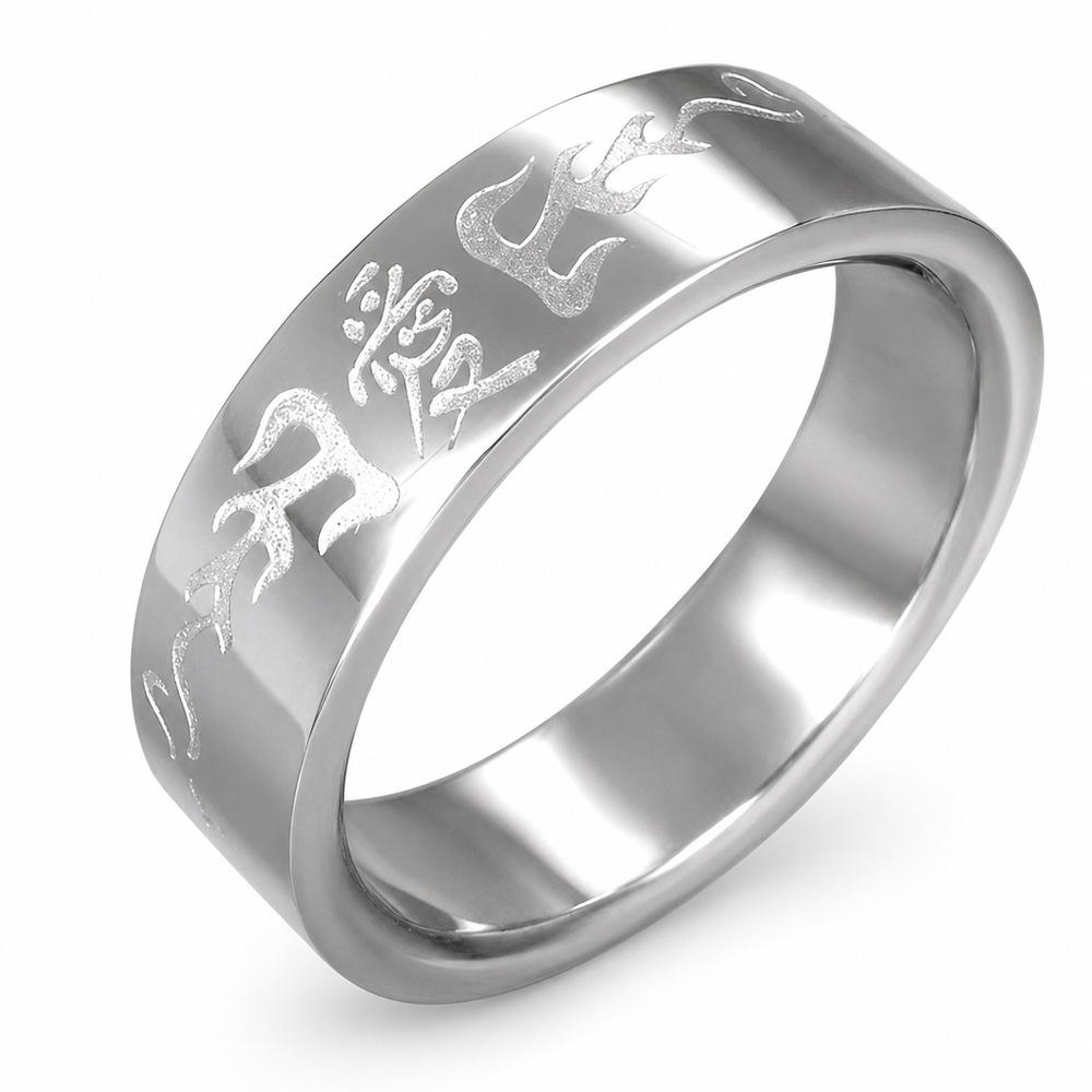Pánsky prsteň s gravírovaním, strieborná farba, veľ. 63