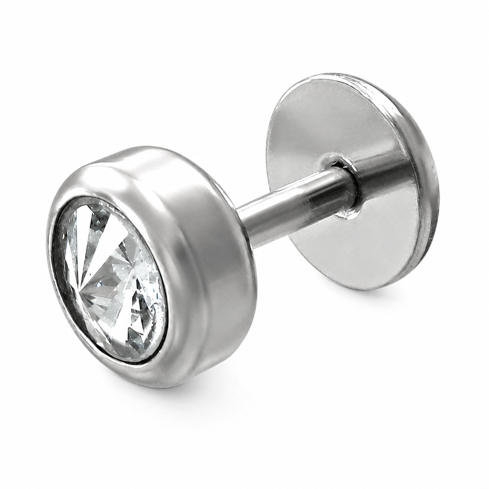 Piercing do ucha Disk s čírym kamienkom, strieborná farba