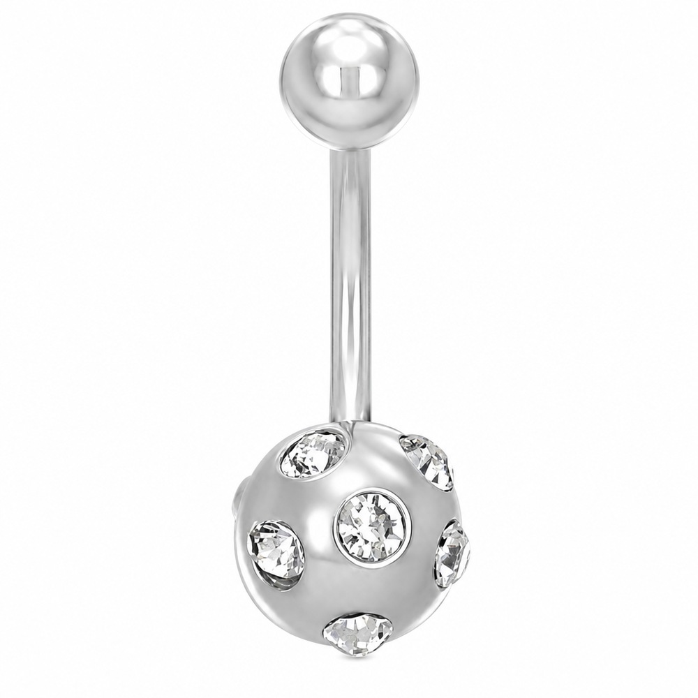 Piercing do pupka s čírymi kamienkami, strieborná farba
