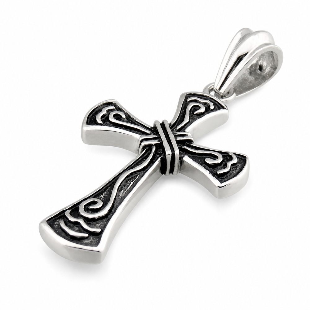 Prívesok kríž s ornamentom, strieborná farba