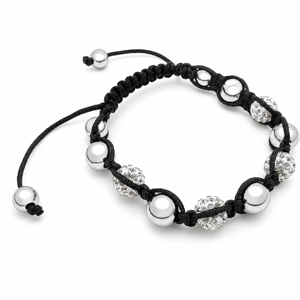 Náramok Shamballa s čírymi kamienkami, čierna farba