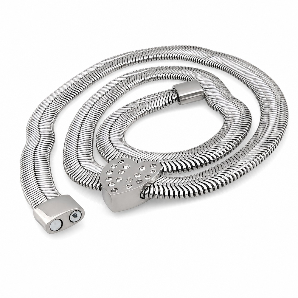 Náhrdelník Snake so srdiečkom, strieborná farba, 46 cm