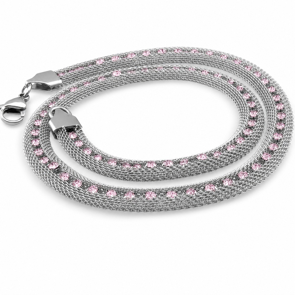 Retiazka Ball Pink s kamienkami, 45 cm, strieborná farba