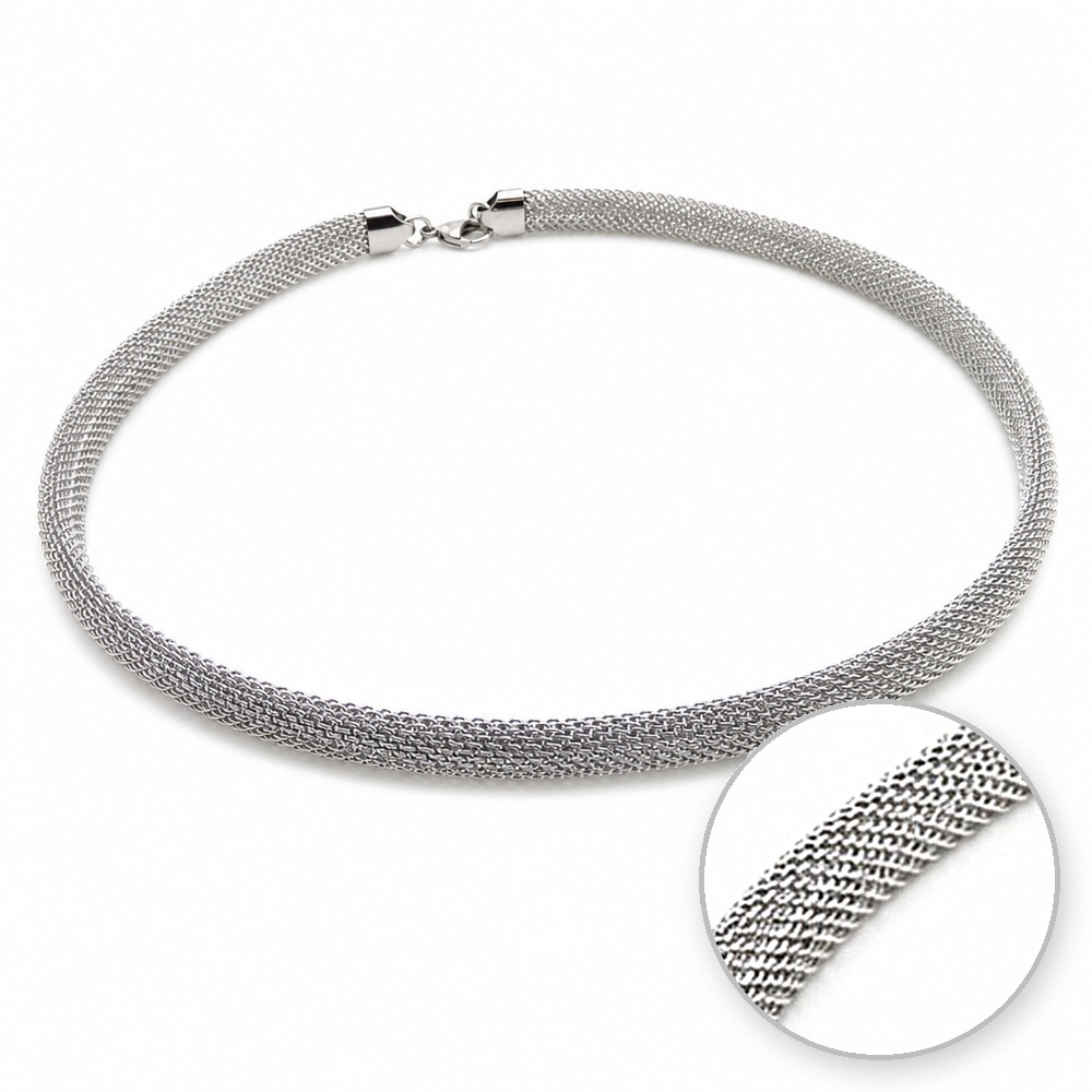 Retiazka Mesh, široká sieťovaná, strieborná farba, 45 cm