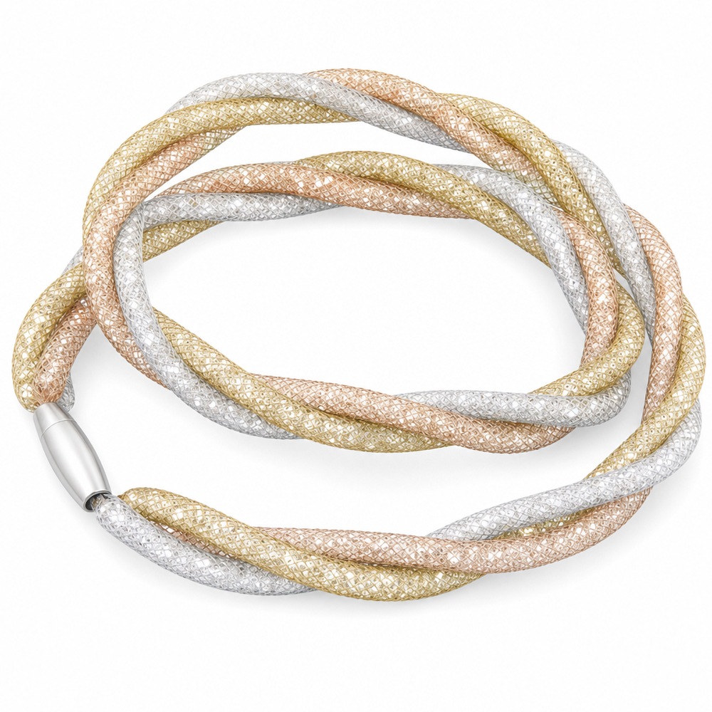 Náhrdelník skrútený, trojfarebný mix, 46 cm