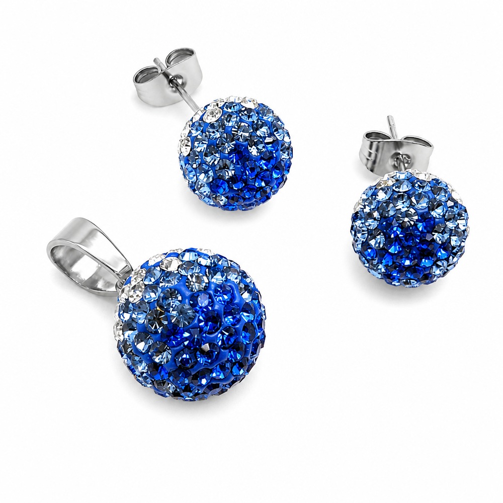 Sada prívesok a náušnice Blue Ball, modrá farba