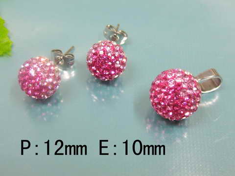 Set Pink Ball Náušnice + prívesok ny844 chirurgická oceľ