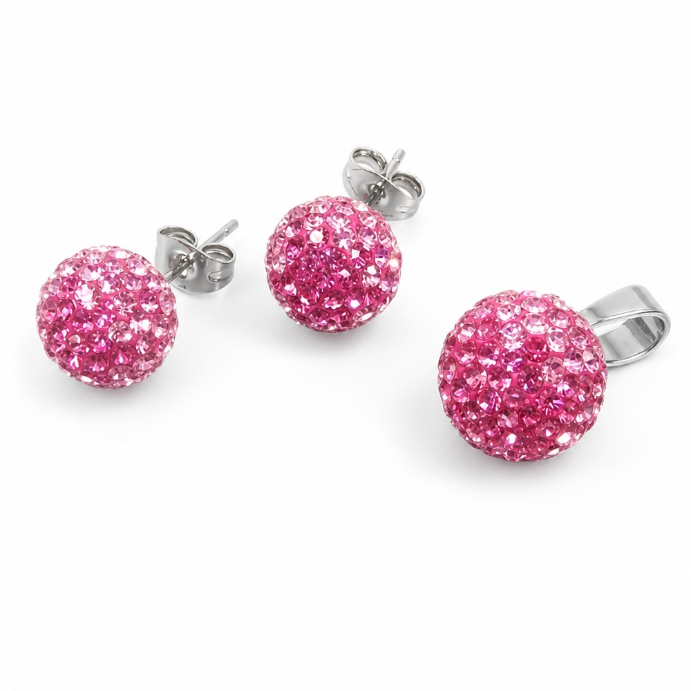 Sada prívesok a náušnice Pink Ball, ružová farba