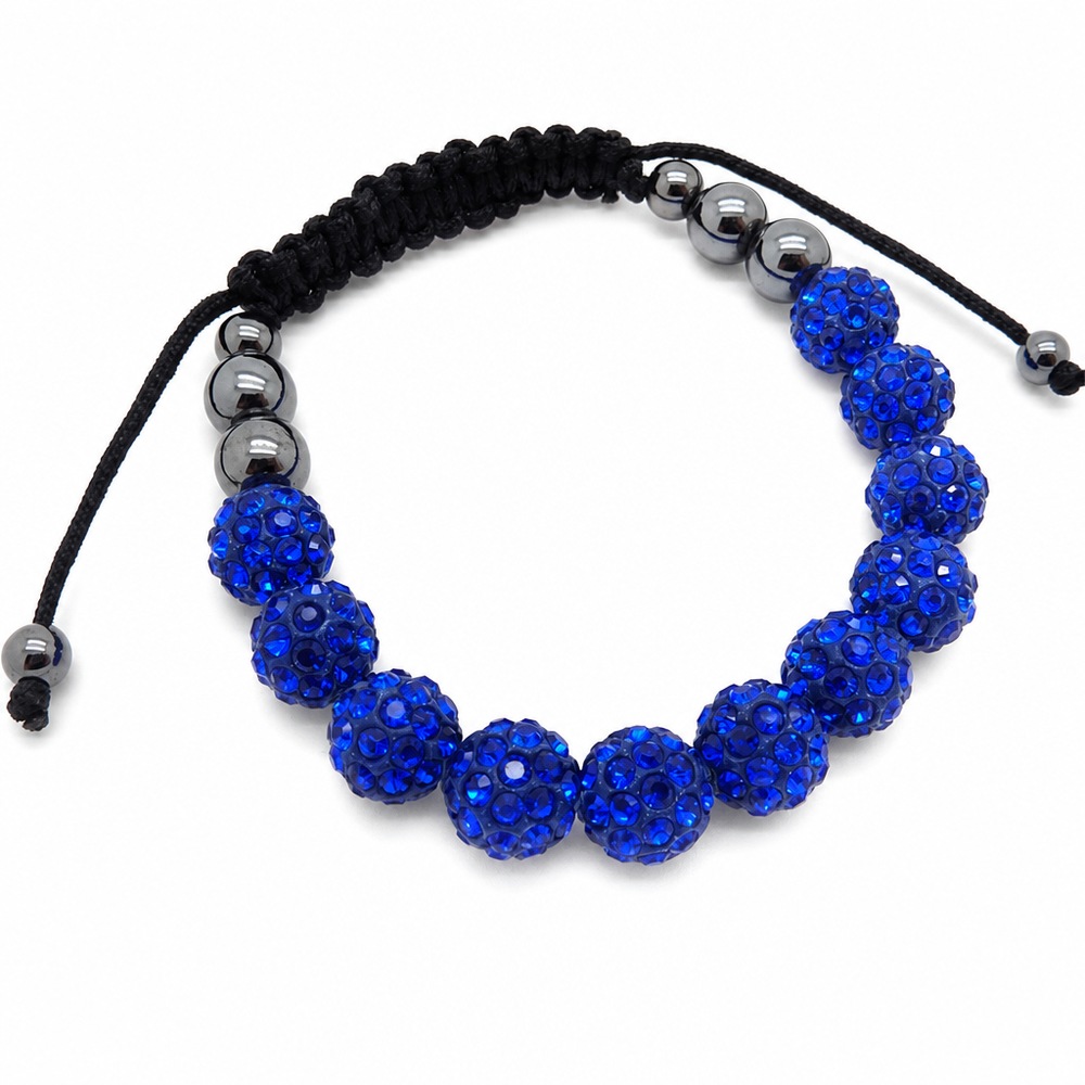 Shamballa náramok s guľôčkami, modrá farba