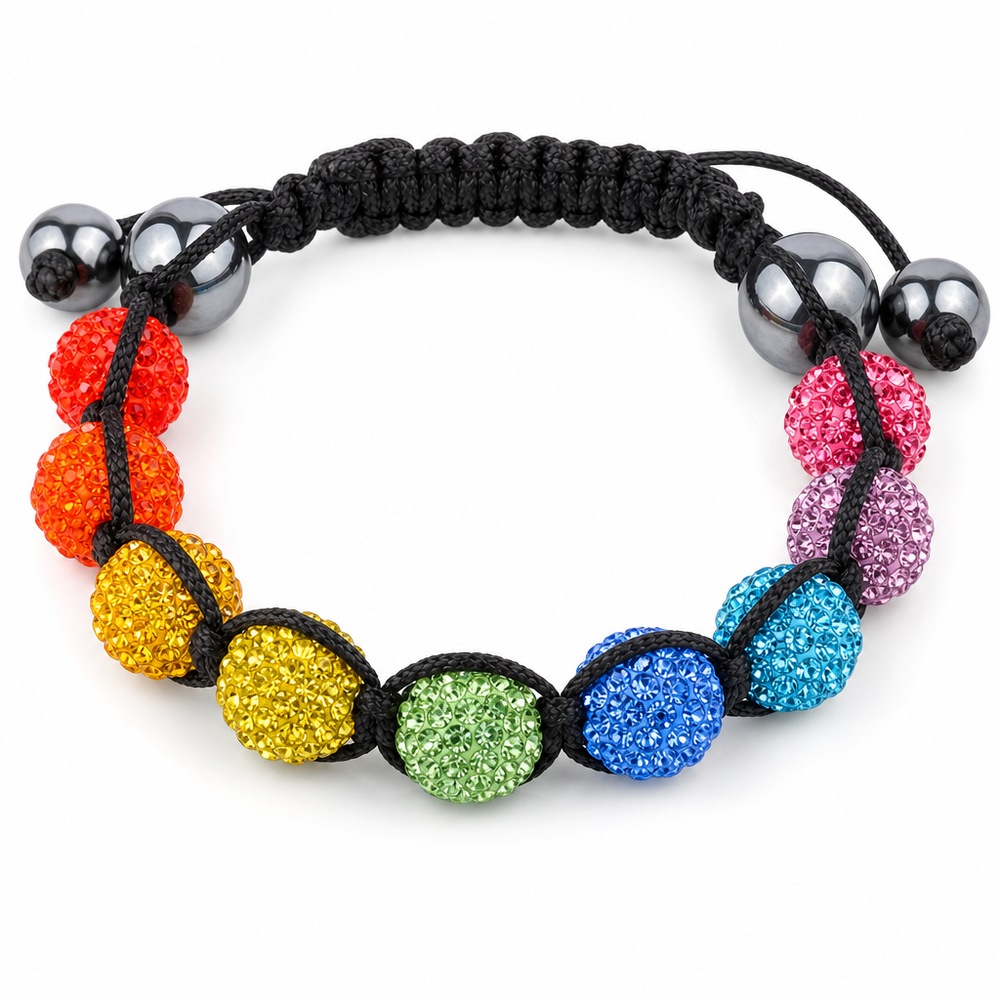 Shamballa náramok s guľôčkami, dúhové farby