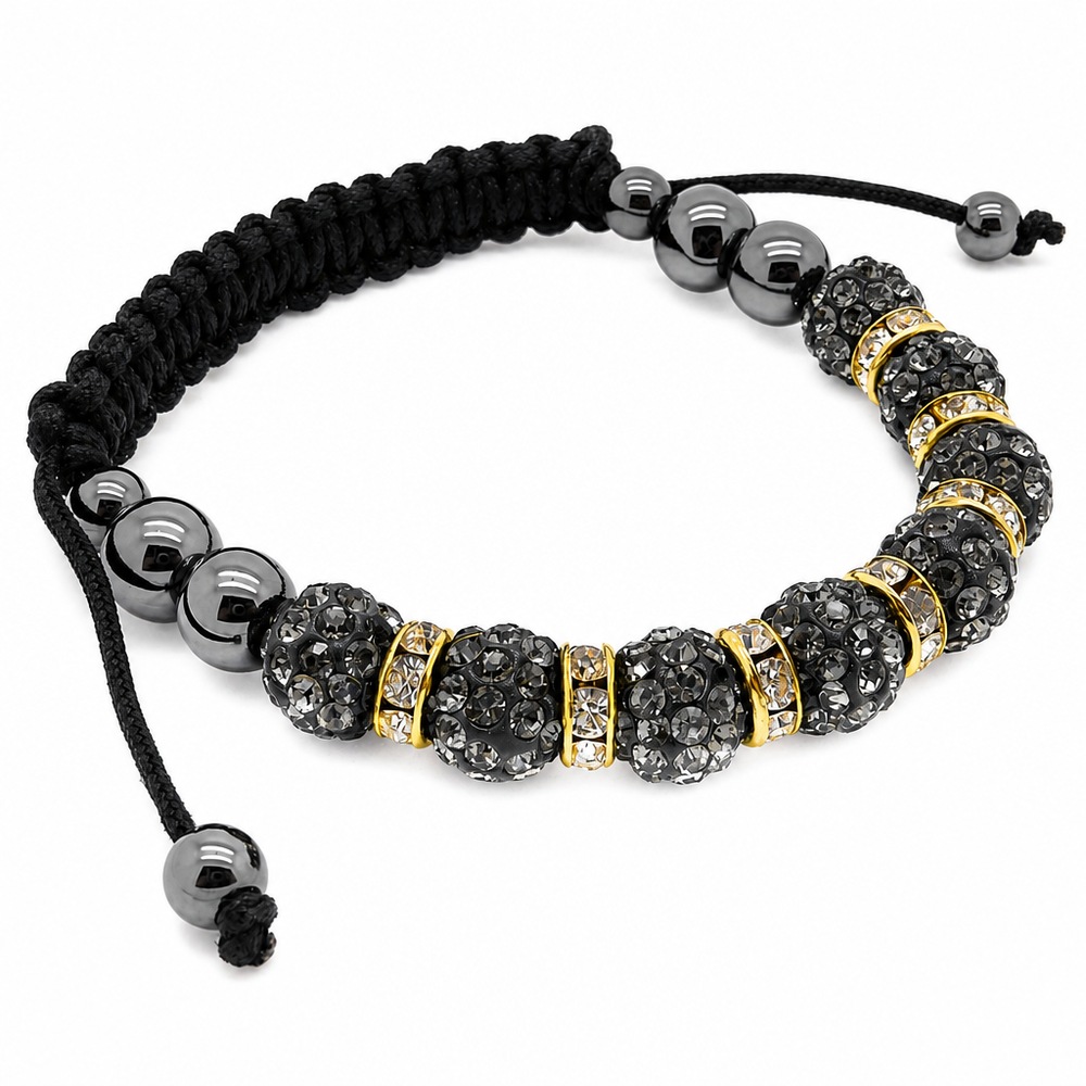 Shamballa náramok s guľôčkami, tmavosivá a zlatá farba