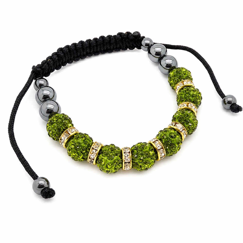 Shamballa náramok s guľôčkami, zelená a zlatá farba