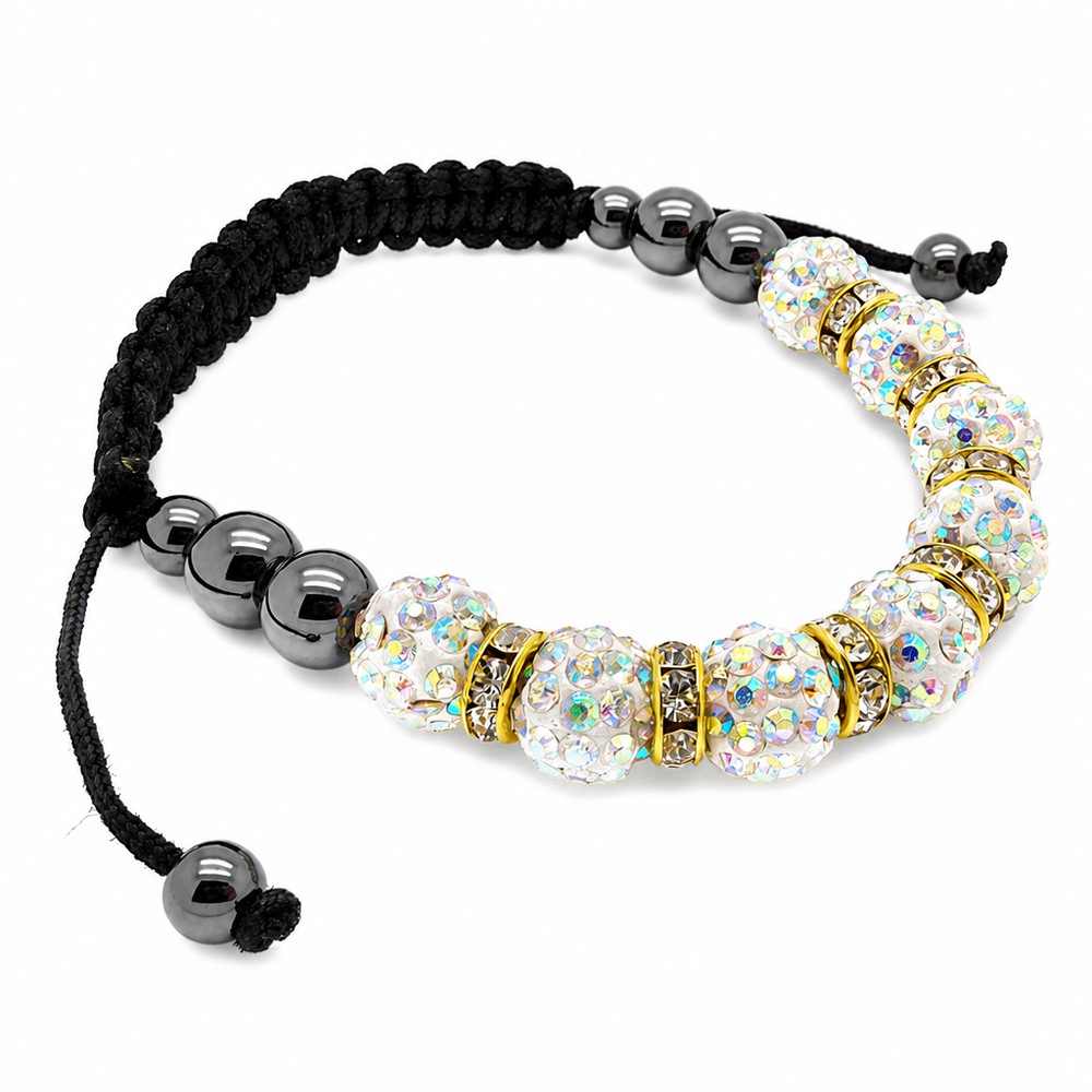 Shamballa náramok s guľôčkami, biela a zlatá farba