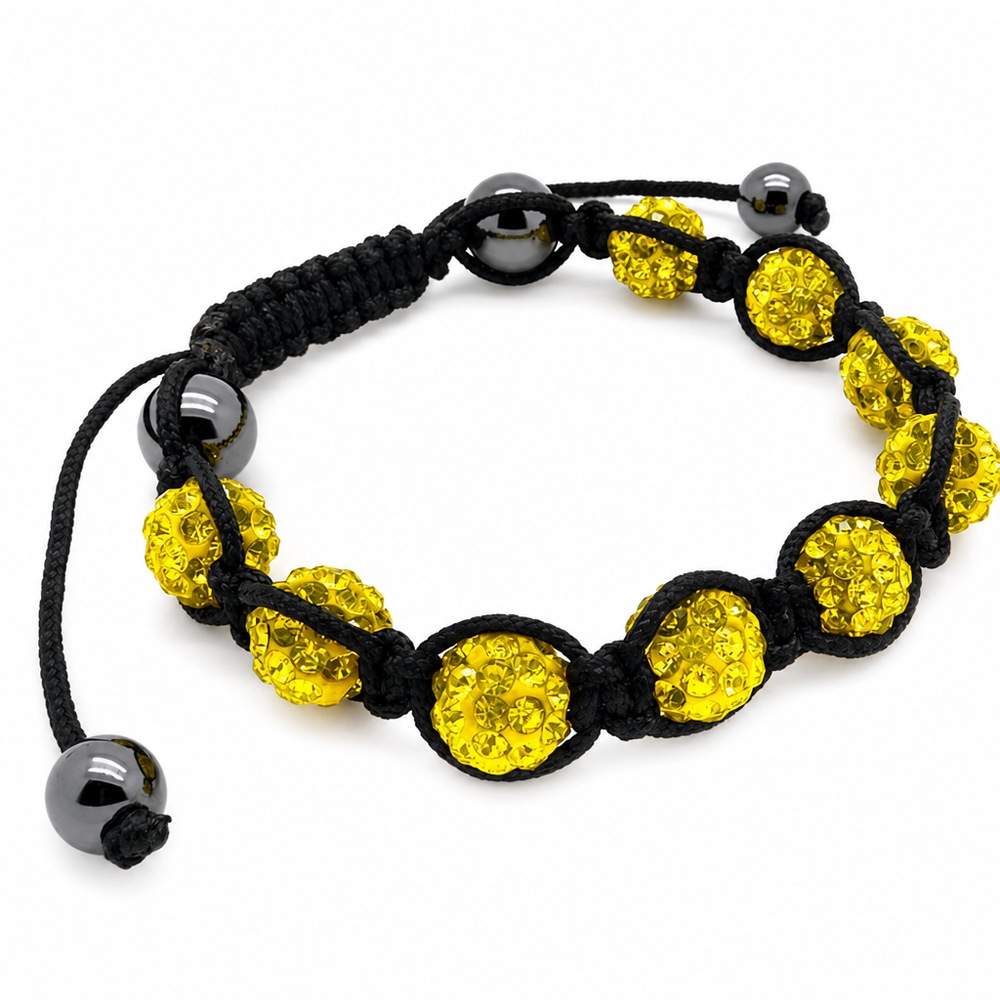 Shamballa náramok s guľôčkami, žltá farba