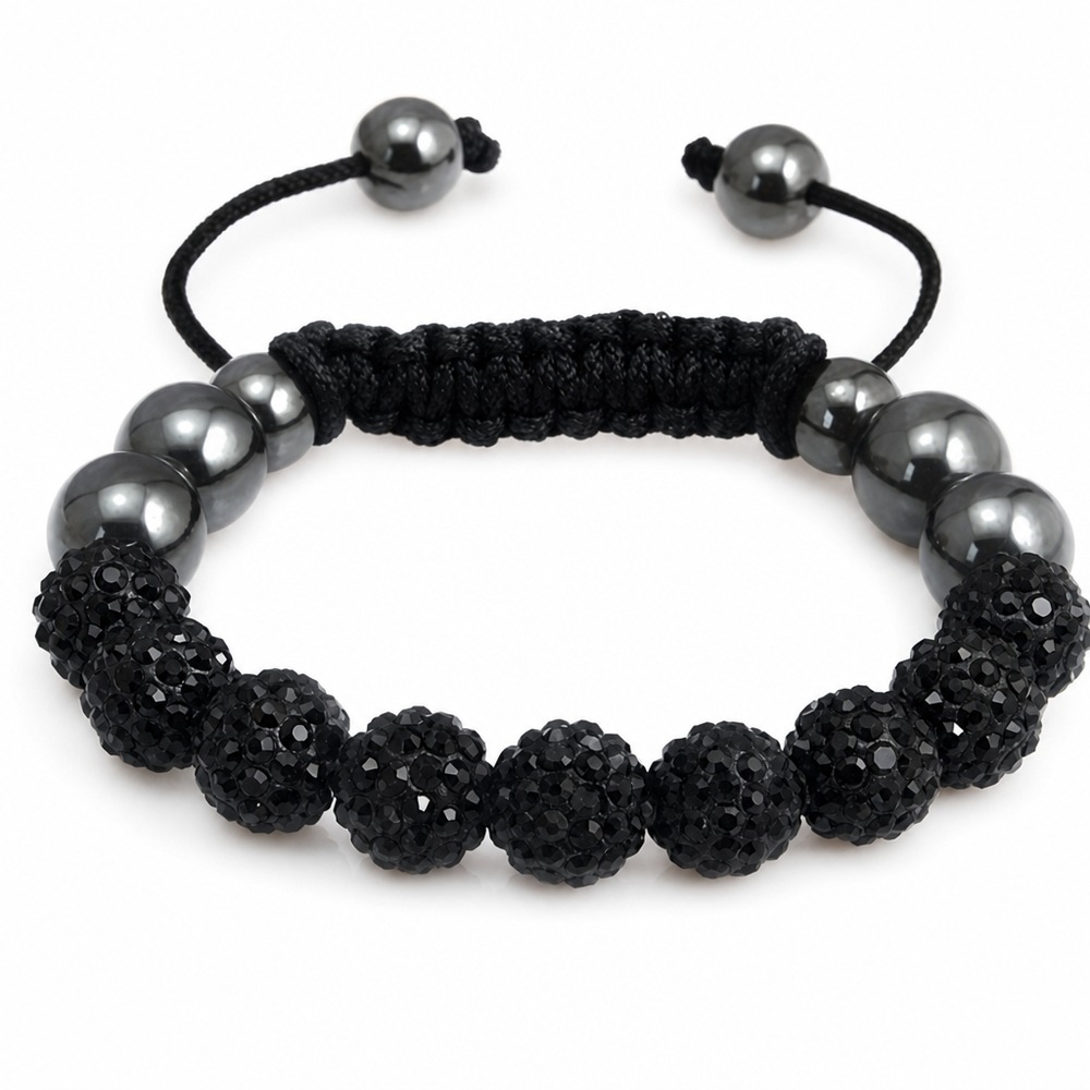 Shamballa náramok s guľôčkami, čierna farba