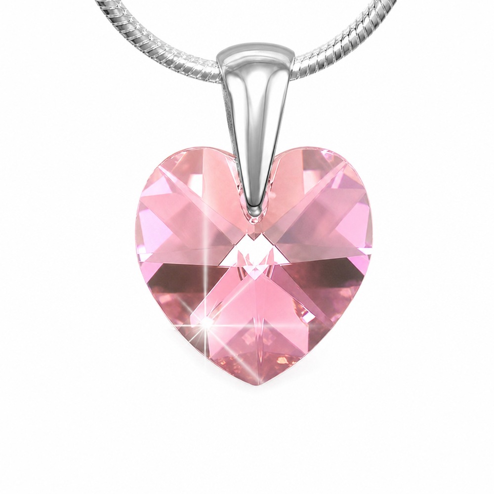 Prívesok srdce Swarovski, ružový kamienok, striebro 925